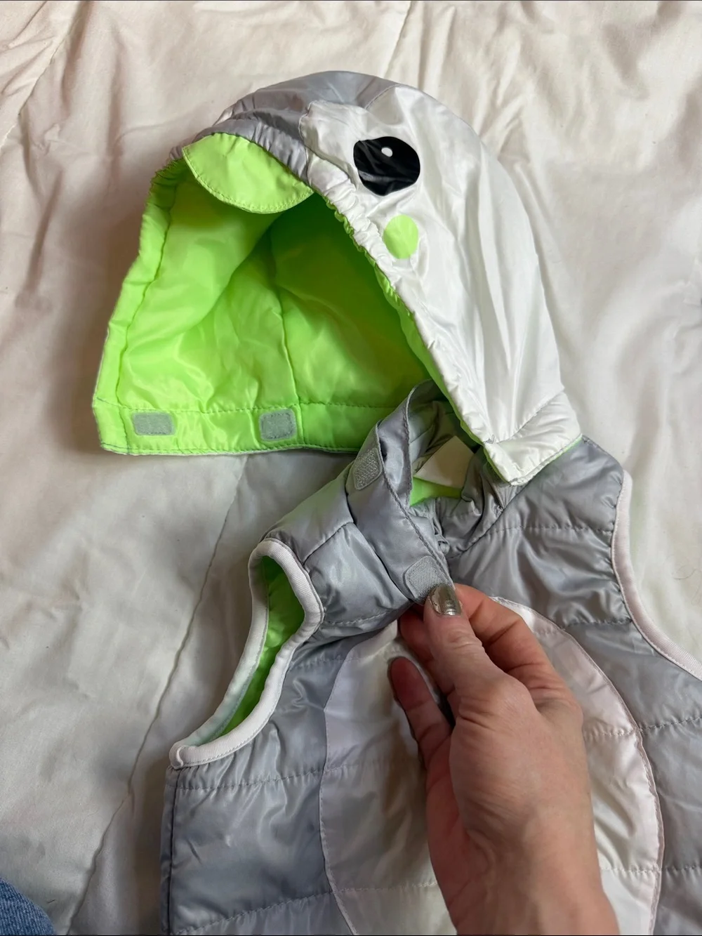 H&M Kids Gray and Neon Green Hooded Puffer Vest